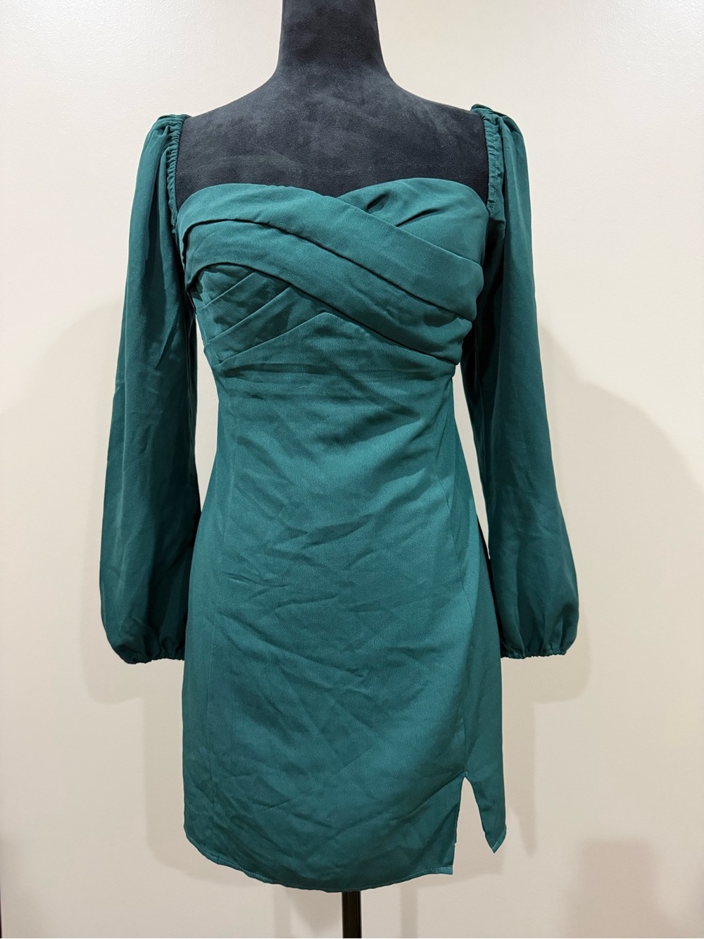 Abercrombie & Fitch Draped Bodice Long Sleeve Mini Dress Dark Green Size M